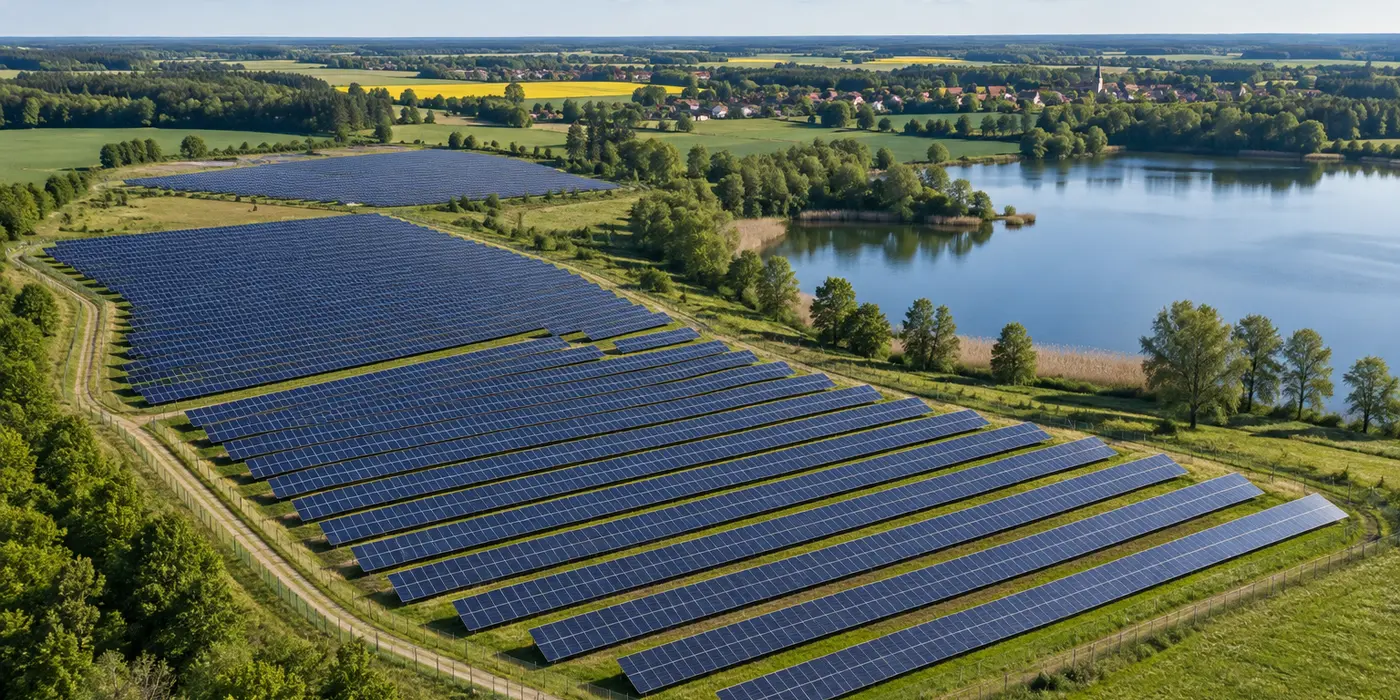 Photovoltaik-Freiflächenanlage in ländlicher Umgebung
